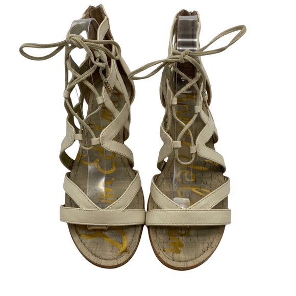 Sam Edelman Dawson Beige Leather Low Wedge heel Ghillie Sandal Women's Sz 7.5 M - Picture 4 of 13